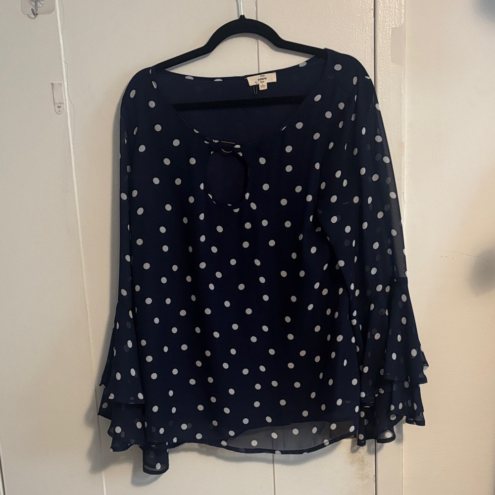 Entro Navy and White Polka Dot Blouse